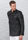 Black Mandarin Collar Zipper Blazer