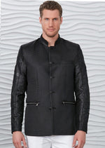 Black Mandarin Collar Zipper Blazer