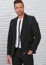 Black Harness Buckle Studded Blazer