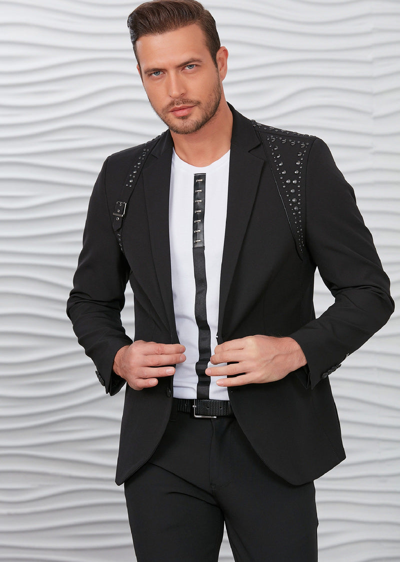 Black Harness Buckle Studded Blazer – MONDO Menswear