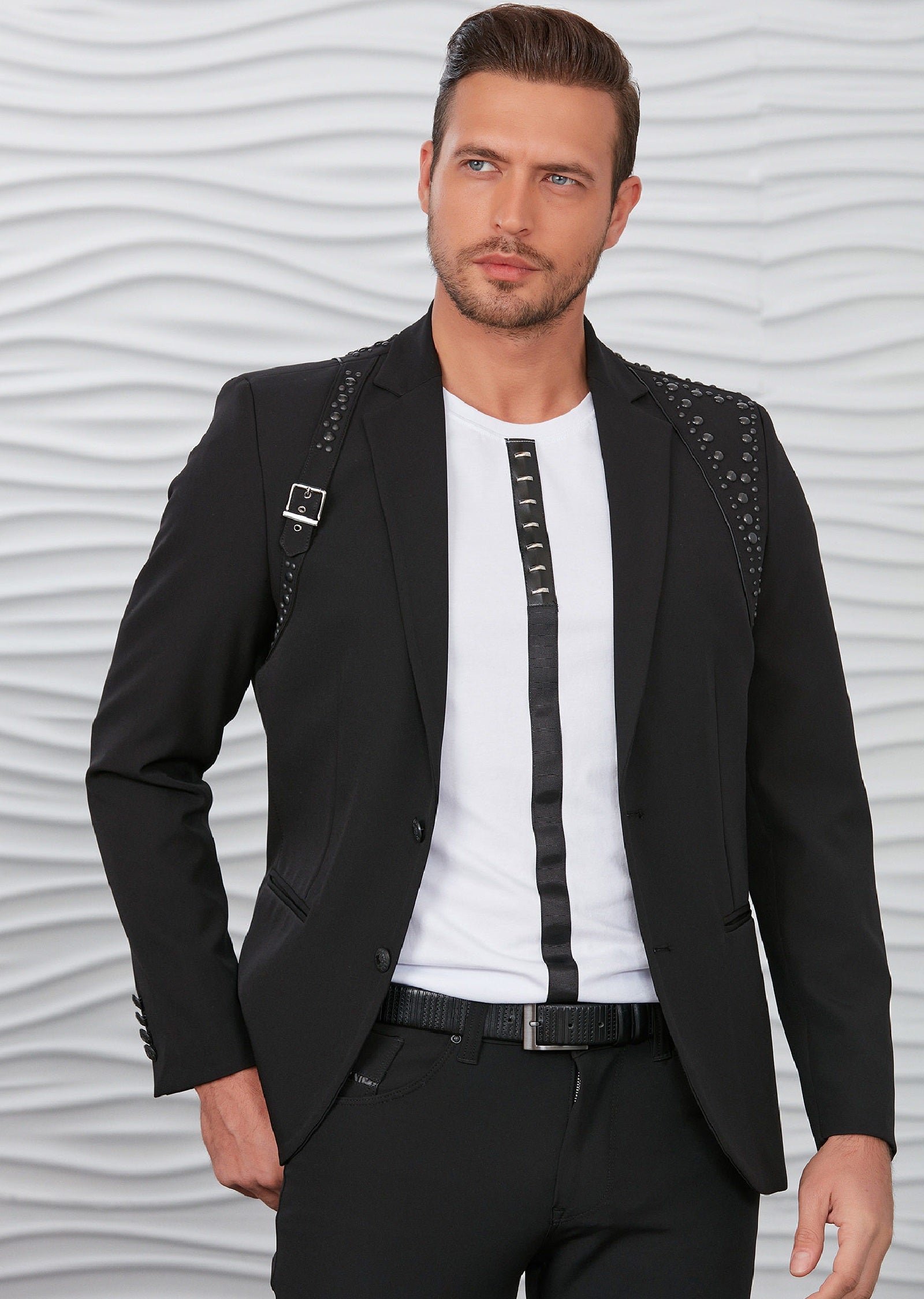 Black Harness Buckle Studded Blazer – MONDO Menswear