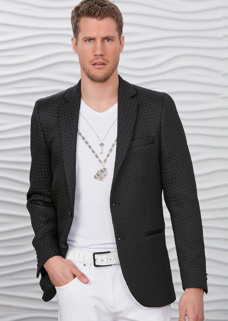 Black Quilted Jacquard Blazer