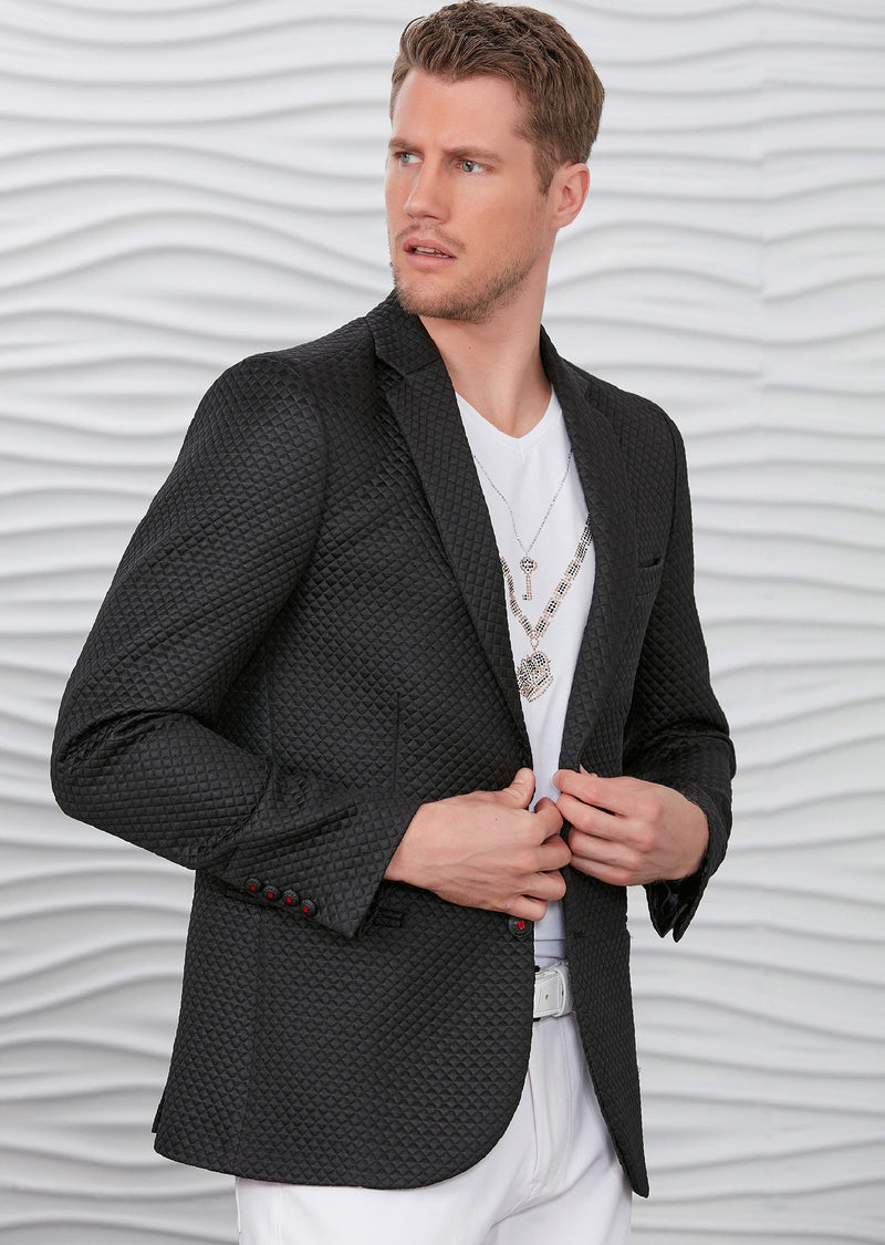 Black Quilted Jacquard Blazer