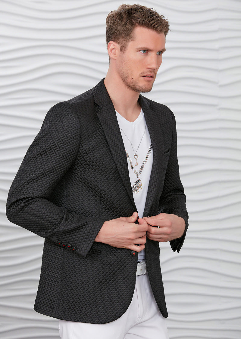 Black Quilted Jacquard Blazer