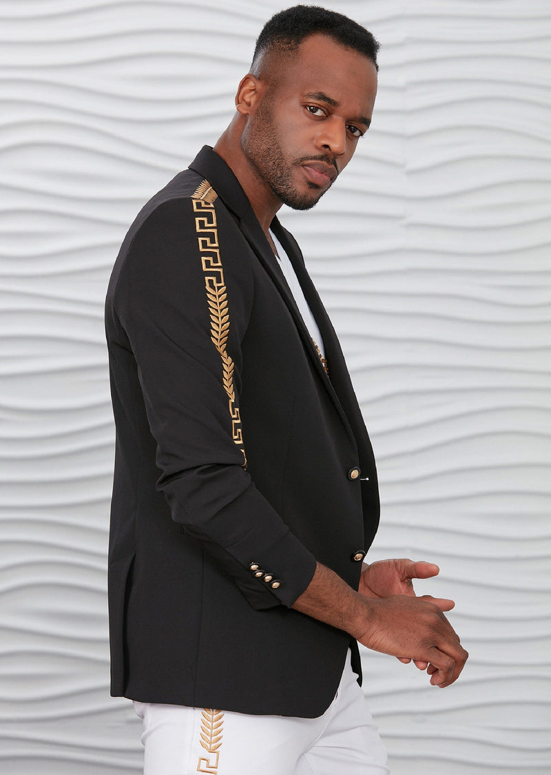 Black Gold Meander Embroidered Blazer