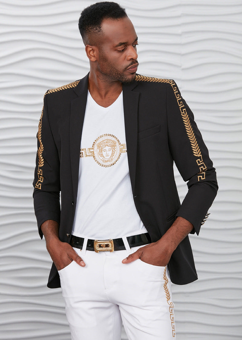 Black Gold Meander Embroidered Blazer