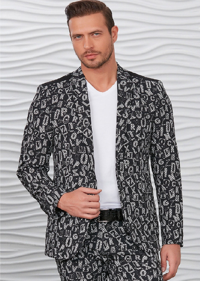 Black "Alphabet" Jacquard Blazer