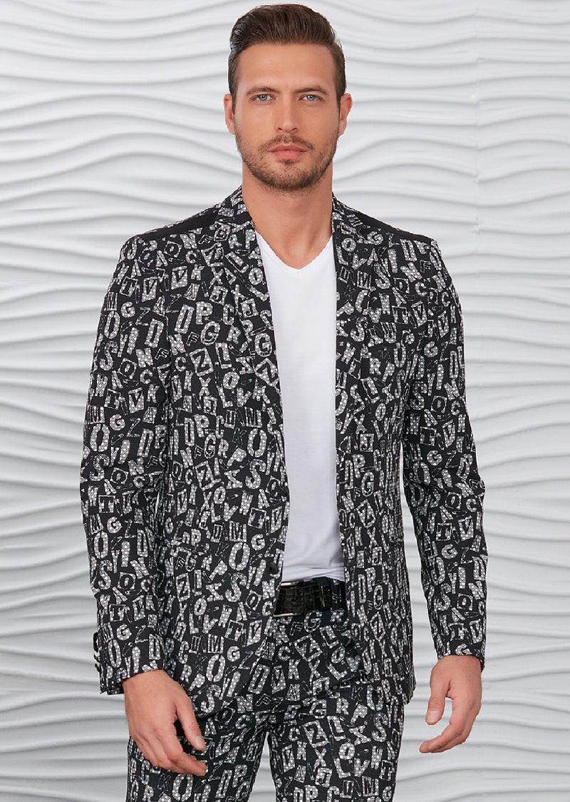 Black "Alphabet" Jacquard Blazer