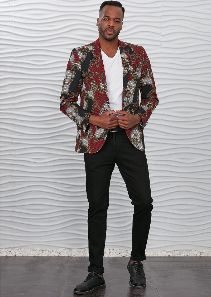 Gold Burgundy Chain Baroque Blazer