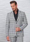 Gray Lime Plaid Casual 2-Pieces Suit