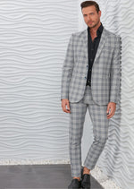 Gray Lime Plaid Casual 2-Pieces Suit