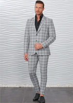 Gray Lime Plaid Casual 2-Pieces Suit