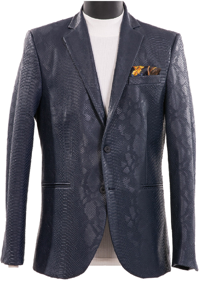 Navy Blue Casual Faux Leather Blazer