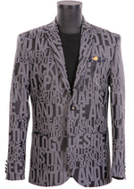 Gray Knit "Words" Print Blazer