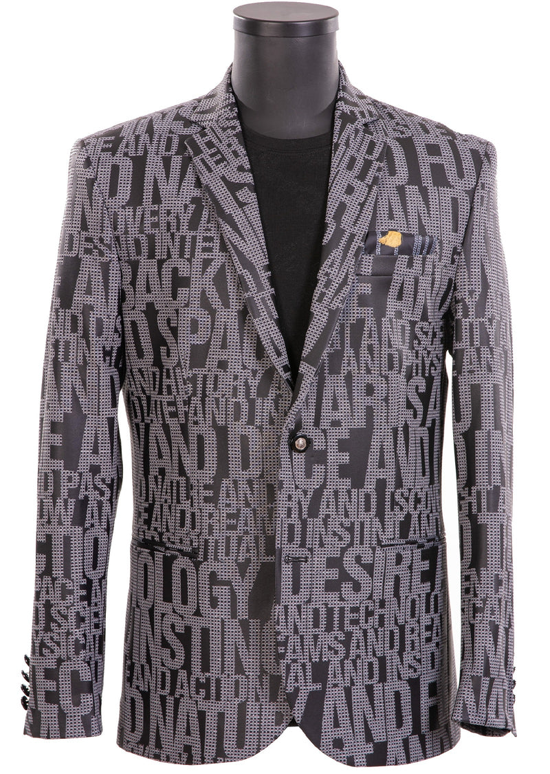 Gray Knit "Words" Print Blazer