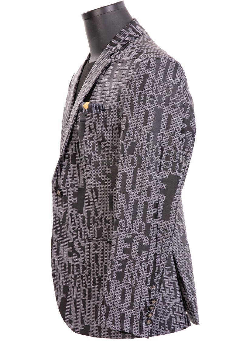 Gray Knit "Words" Print Blazer