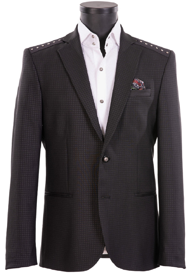 Black Houndstooth Studded Suit