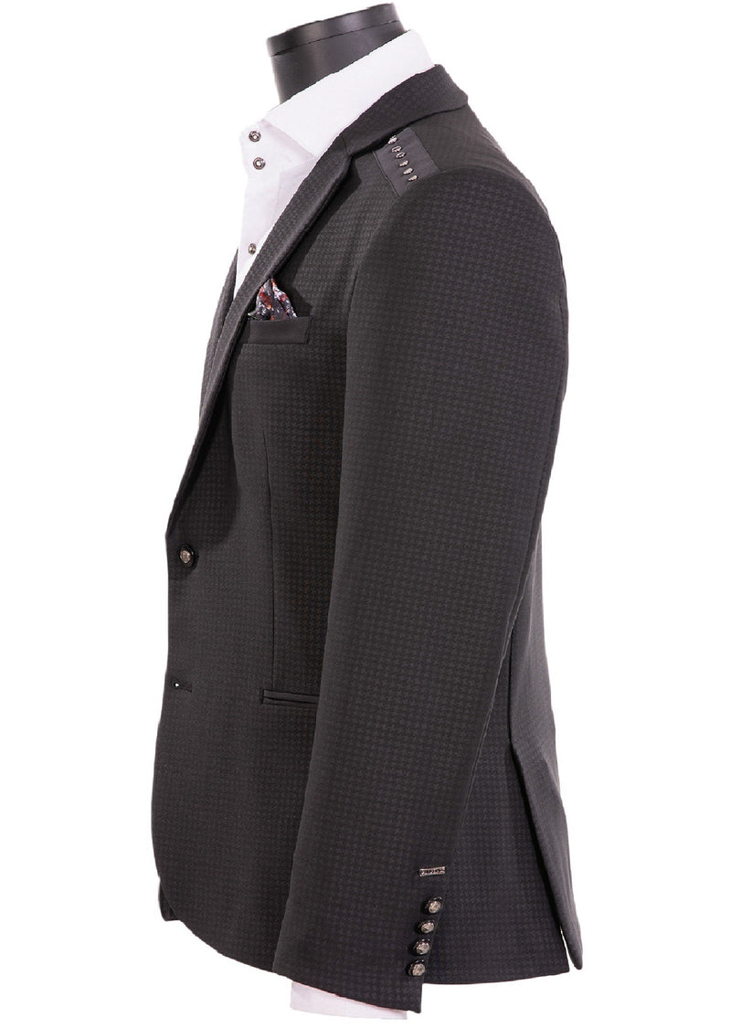 Black Houndstooth Studded Suit
