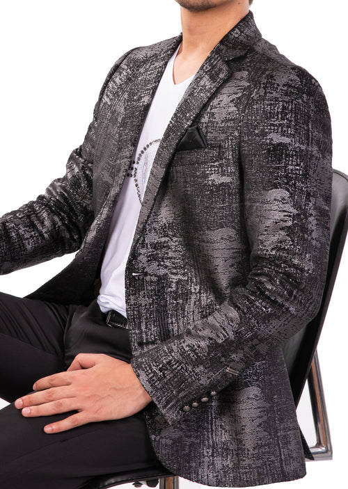 Black Silver Waxed Print Blazer