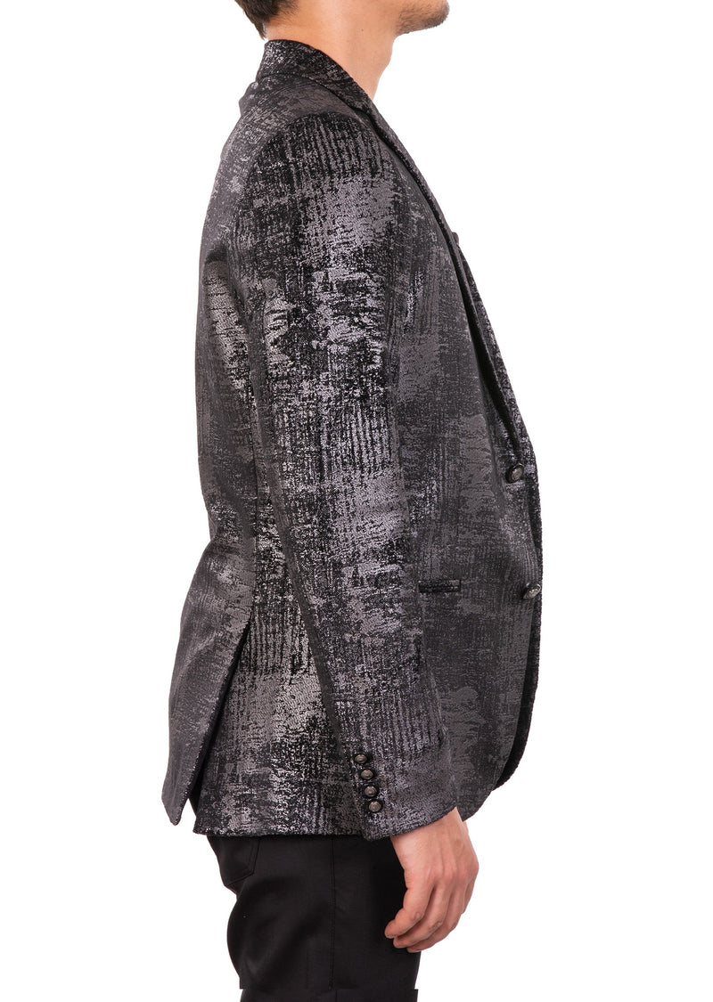 Black Silver Waxed Print Blazer