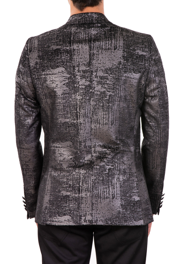 Black Silver Waxed Print Blazer