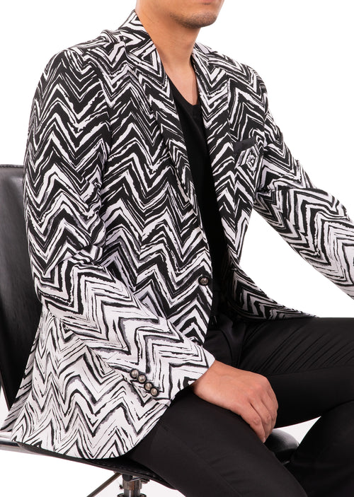 Black Zigzag Jacquard Blazer