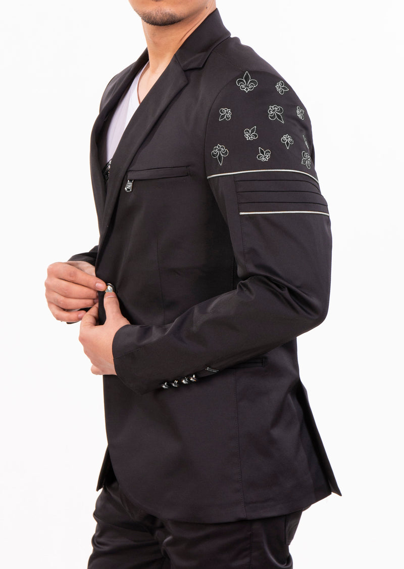 Black Micro "Fleur De Lis" Blazer