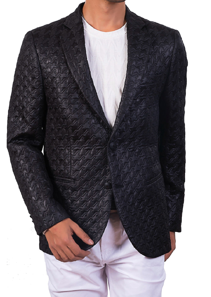 Black Houndstooth Emboss Blazer