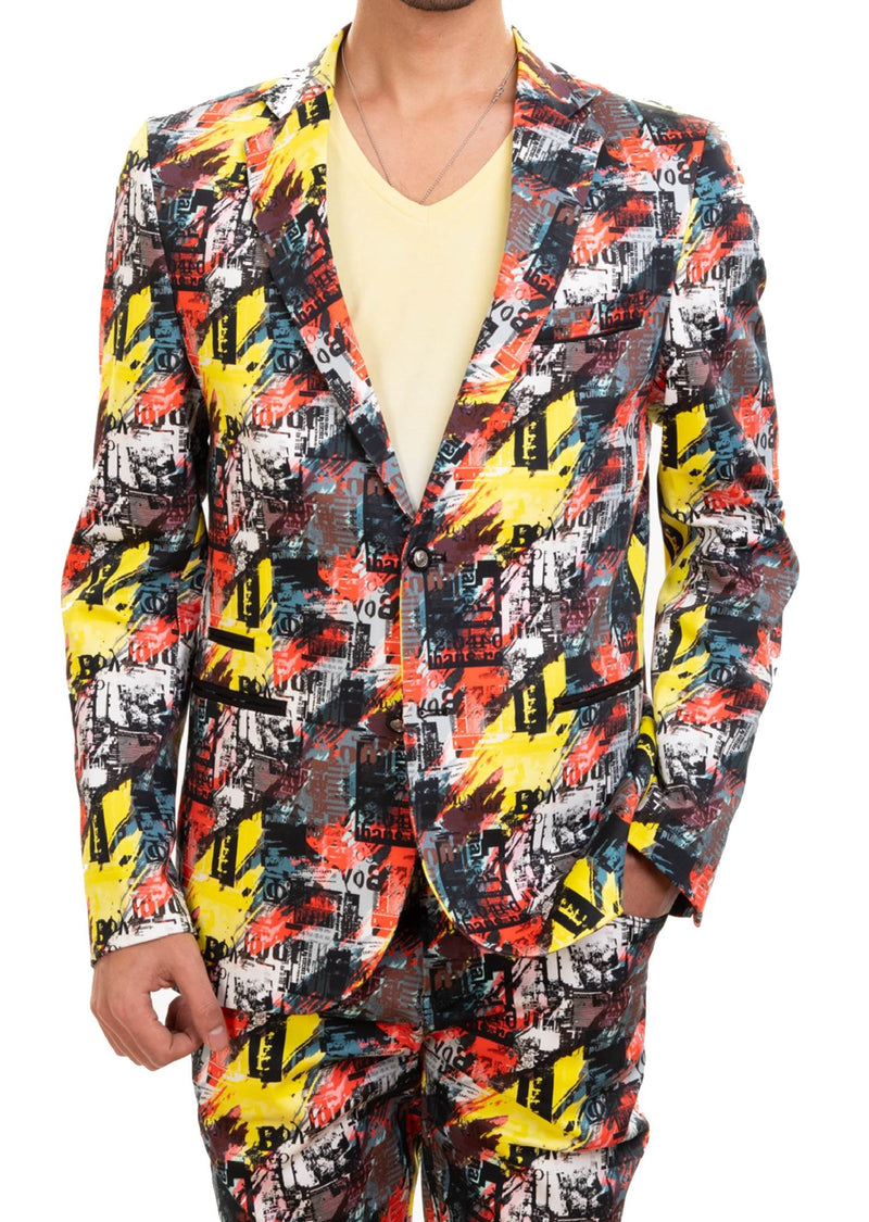 Red Mix Collage Print 2-Pieces Suit