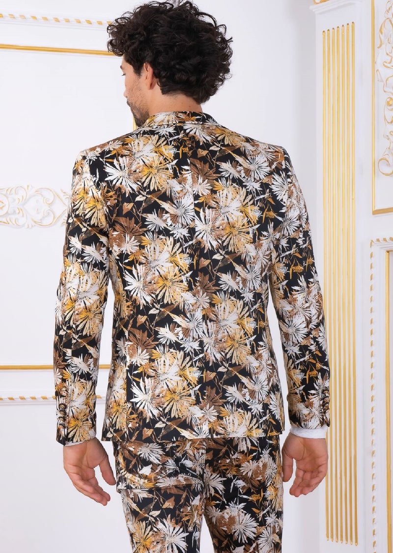 Brown Beige Floral Print 2-Pieces Suit