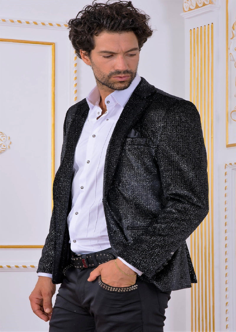 Black Silver Glittered Velvet Blazer