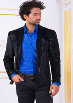 Black Blue Metallic Velvet Blazer