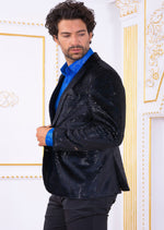 Black Blue Metallic Velvet Blazer