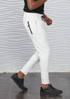 White Luxe Zipper Jogger Pants