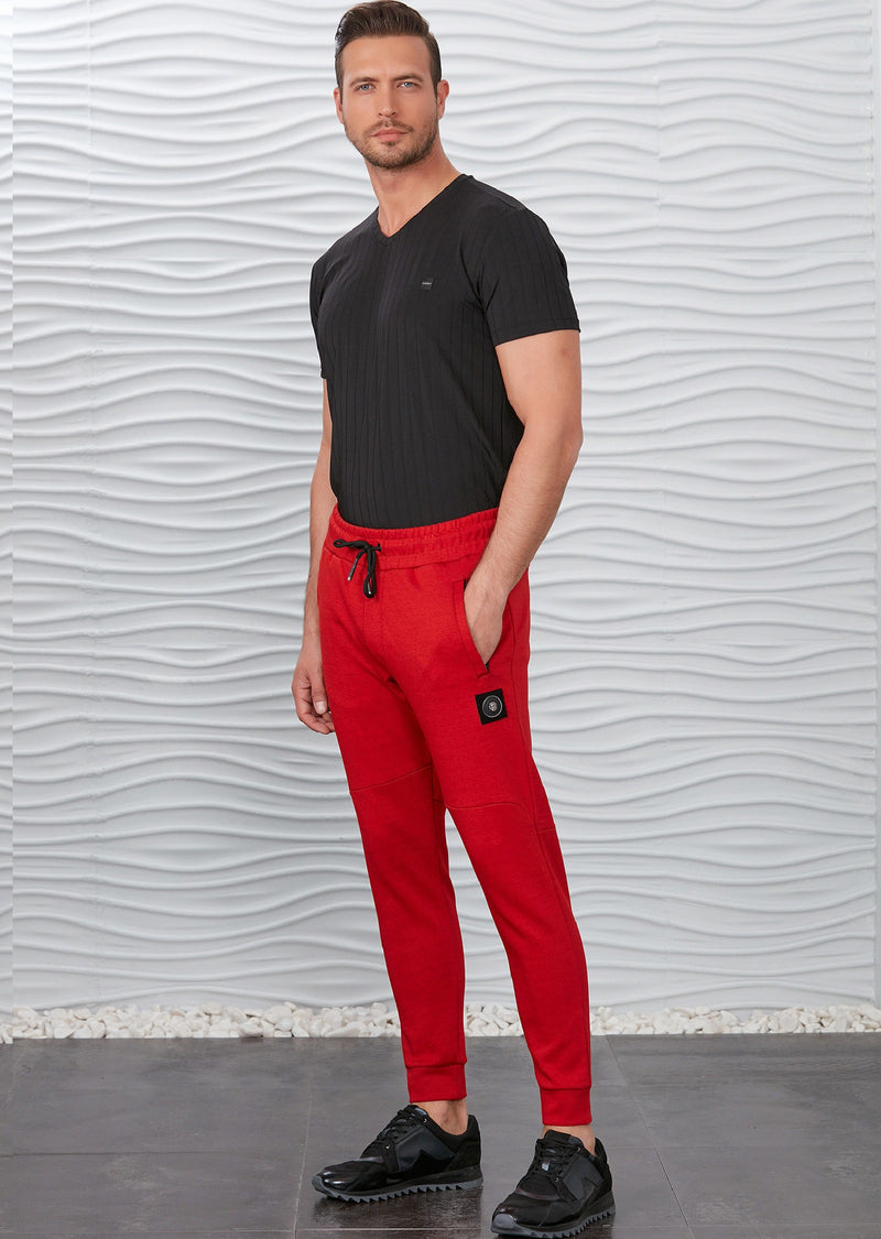 Red Luxe Zipper Jogger Pants