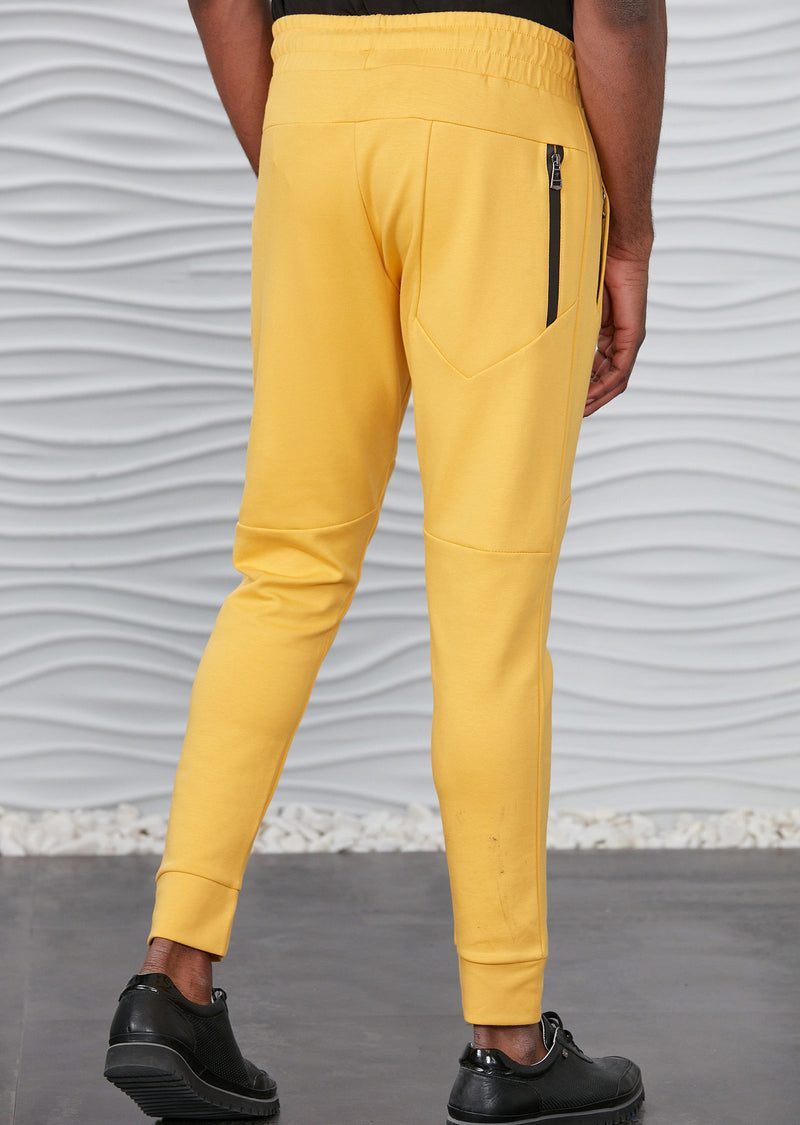 Yellow Luxe Zipper Jogger Pants
