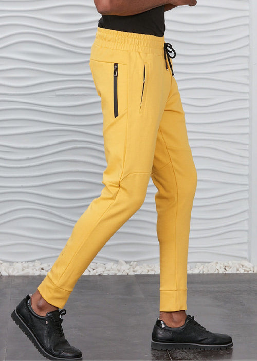 Yellow Luxe Zipper Jogger Pants