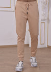 Beige Luxe Zipper Jogger Pants