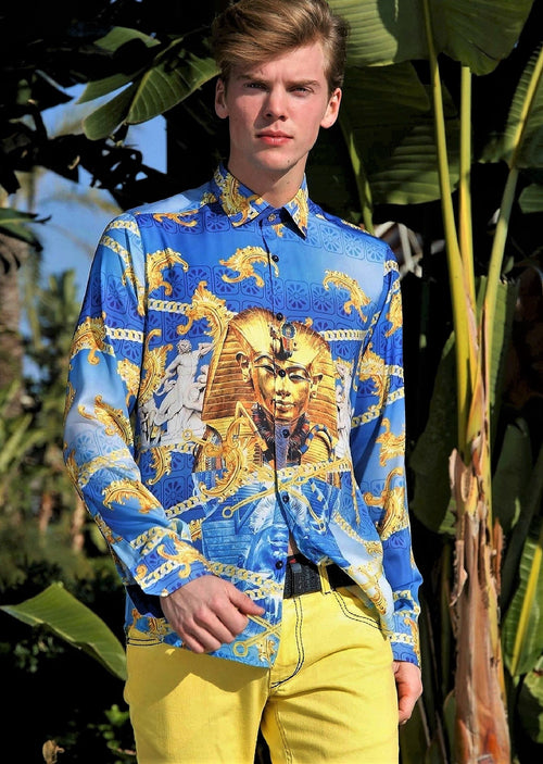 Blue "Pharoah" Pyramid Silky Shirt