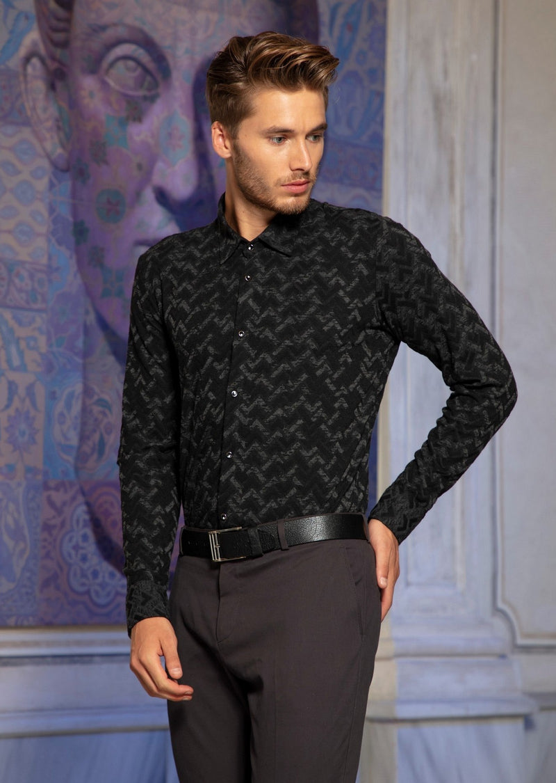 Black Triangle Print Knit Shirt