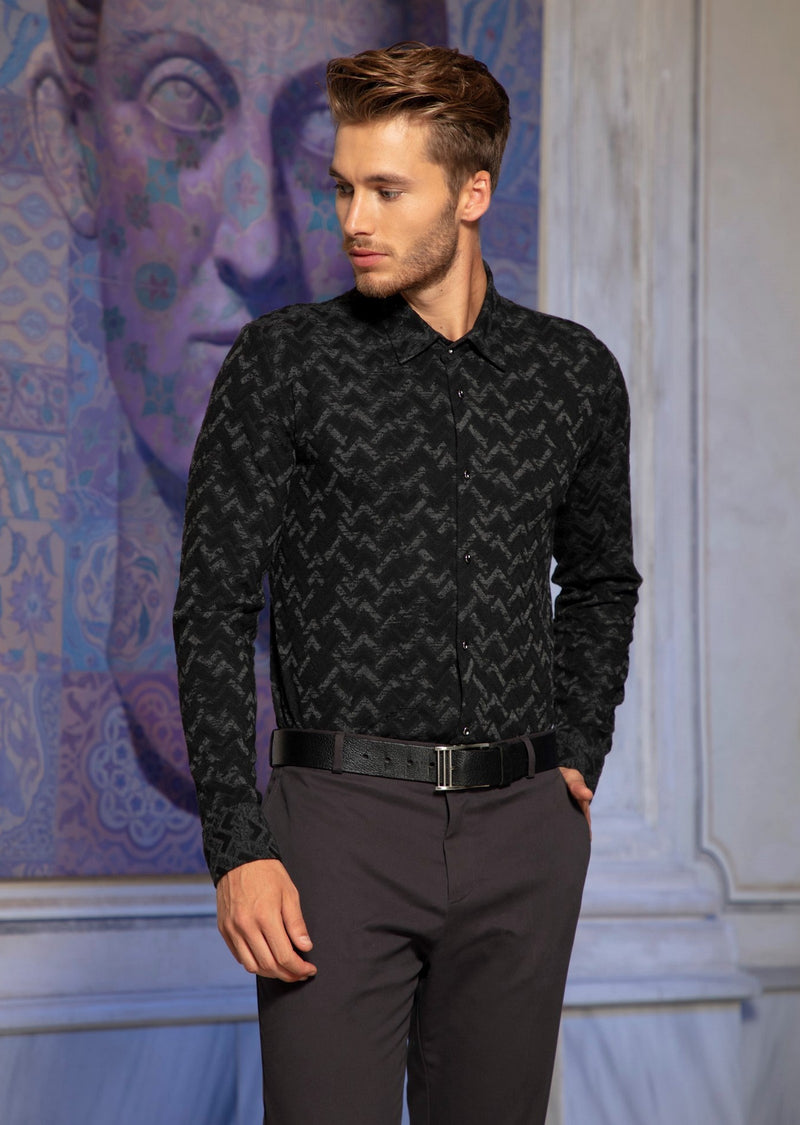 Black Triangle Print Knit Shirt