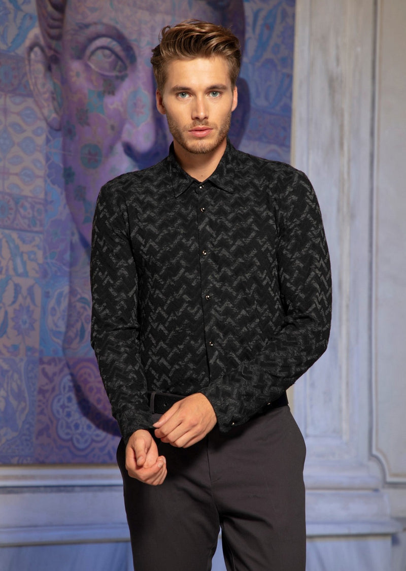 Black Triangle Print Knit Shirt