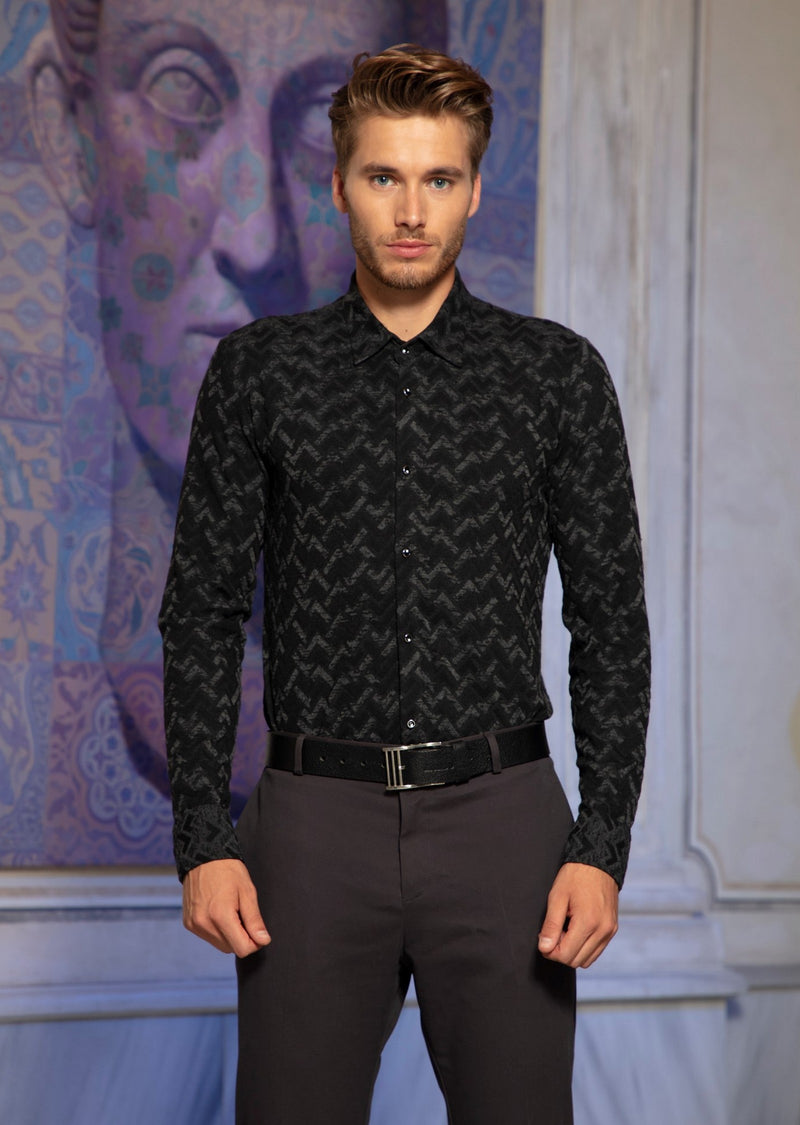 Black Triangle Print Knit Shirt