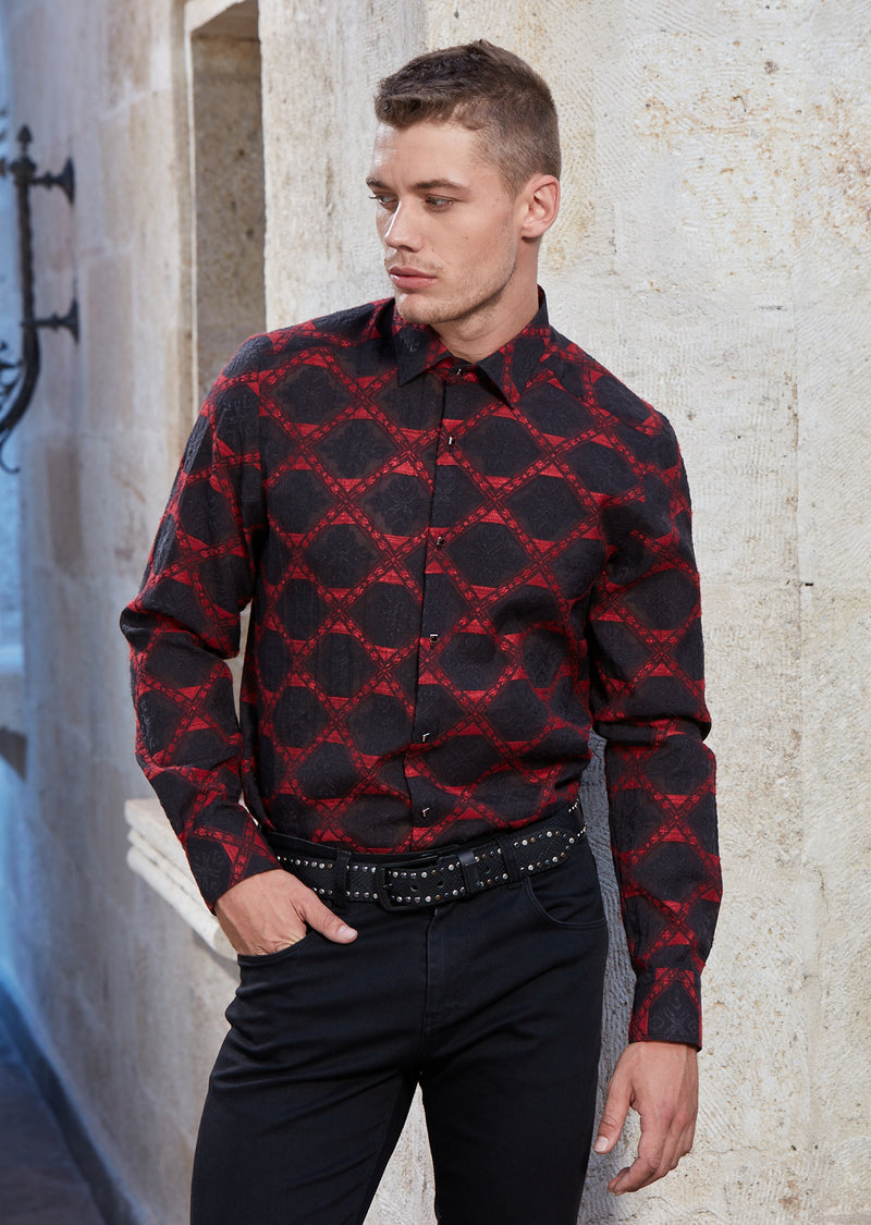 Burgundy Jacquard Long Sleeve Shirt