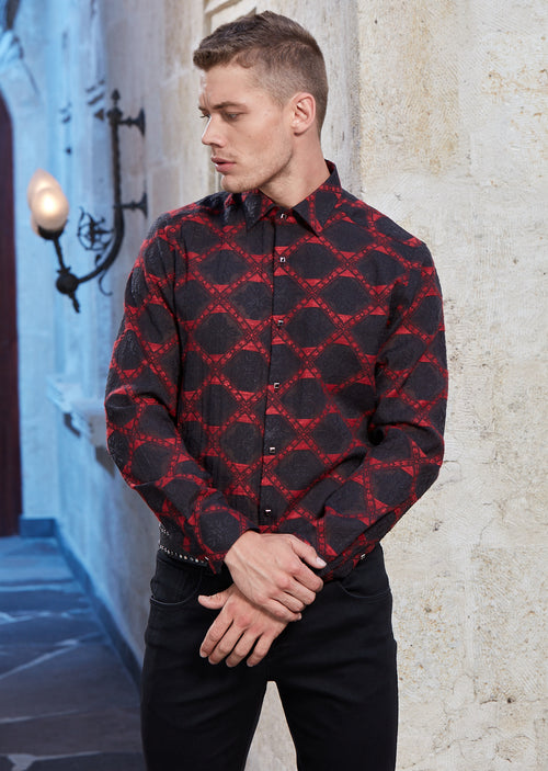 Burgundy Jacquard Long Sleeve Shirt