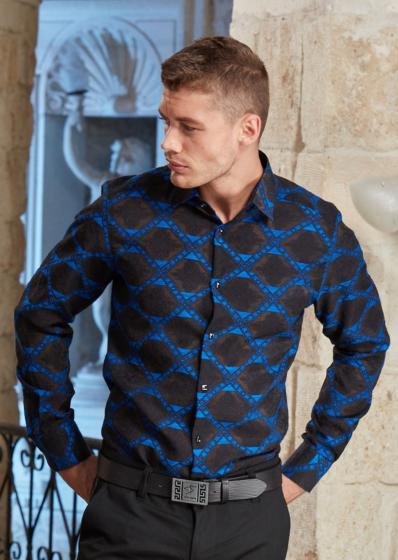 Royal Blue Jacquard Long Sleeve Shirt