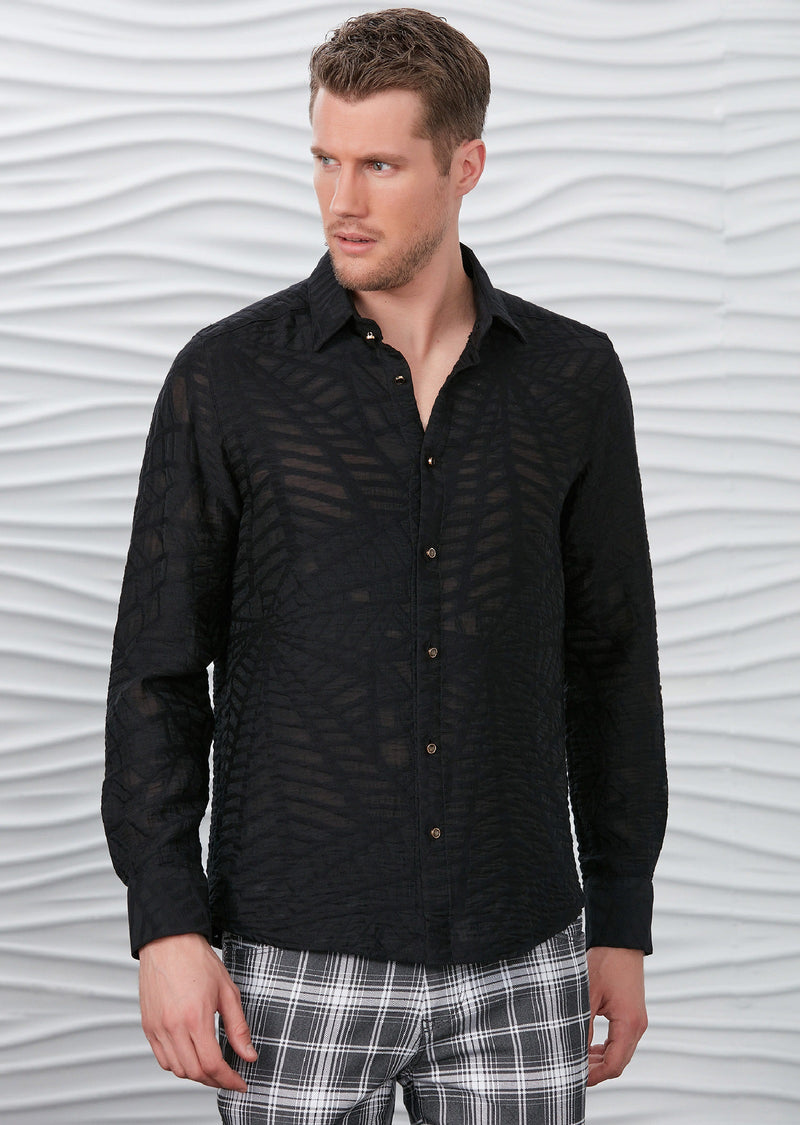 Black "Web Pattern" Semi-Sheer Shirt