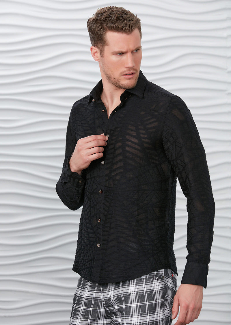 Black "Web Pattern" Semi-Sheer Shirt