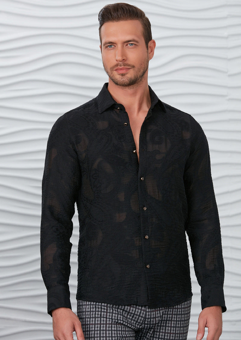 Black "Damasque" Semi-Sheer Shirt