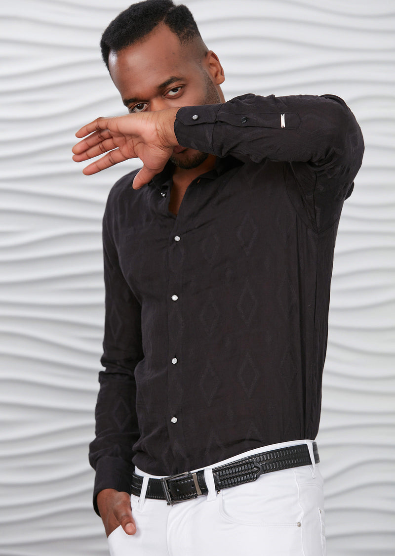 Black "Diamond " Laser Cut Voile Shirt